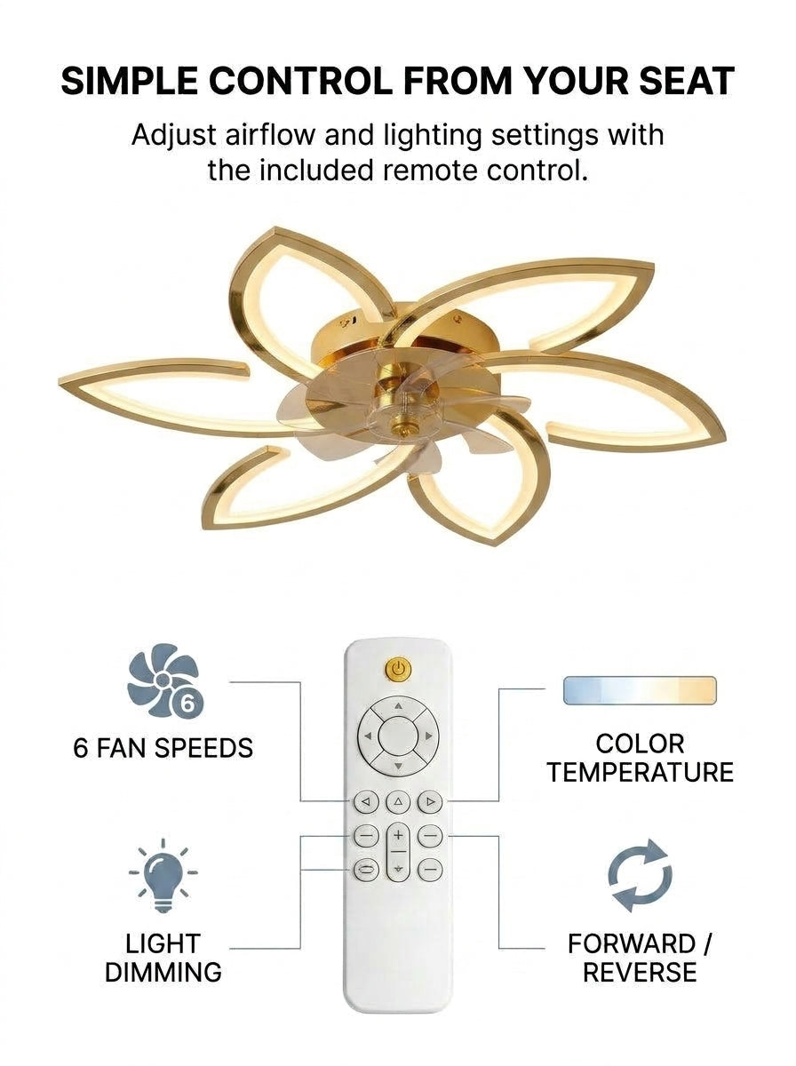 Lotus flower fandelier ceiling fan with low profile LED light