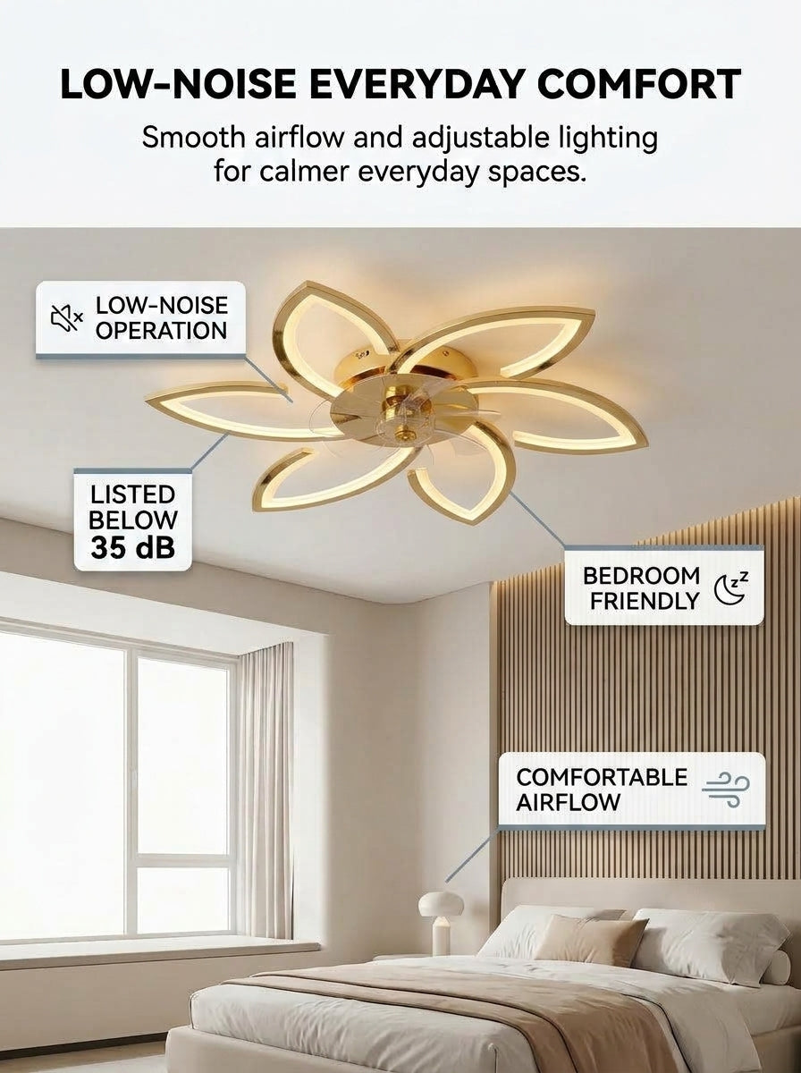 Lotus flower fandelier ceiling fan with low profile LED light