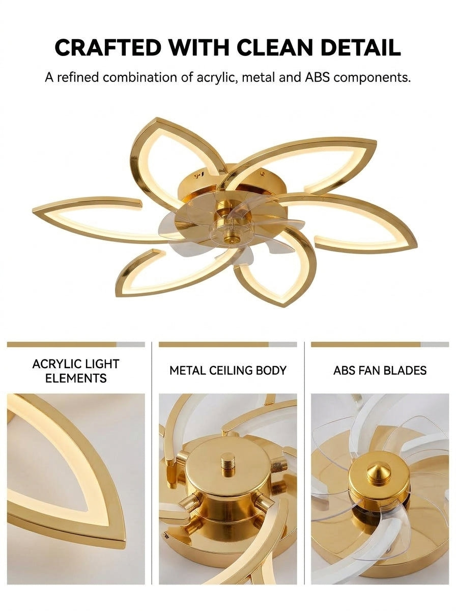 Lotus flower fandelier ceiling fan with low profile LED light