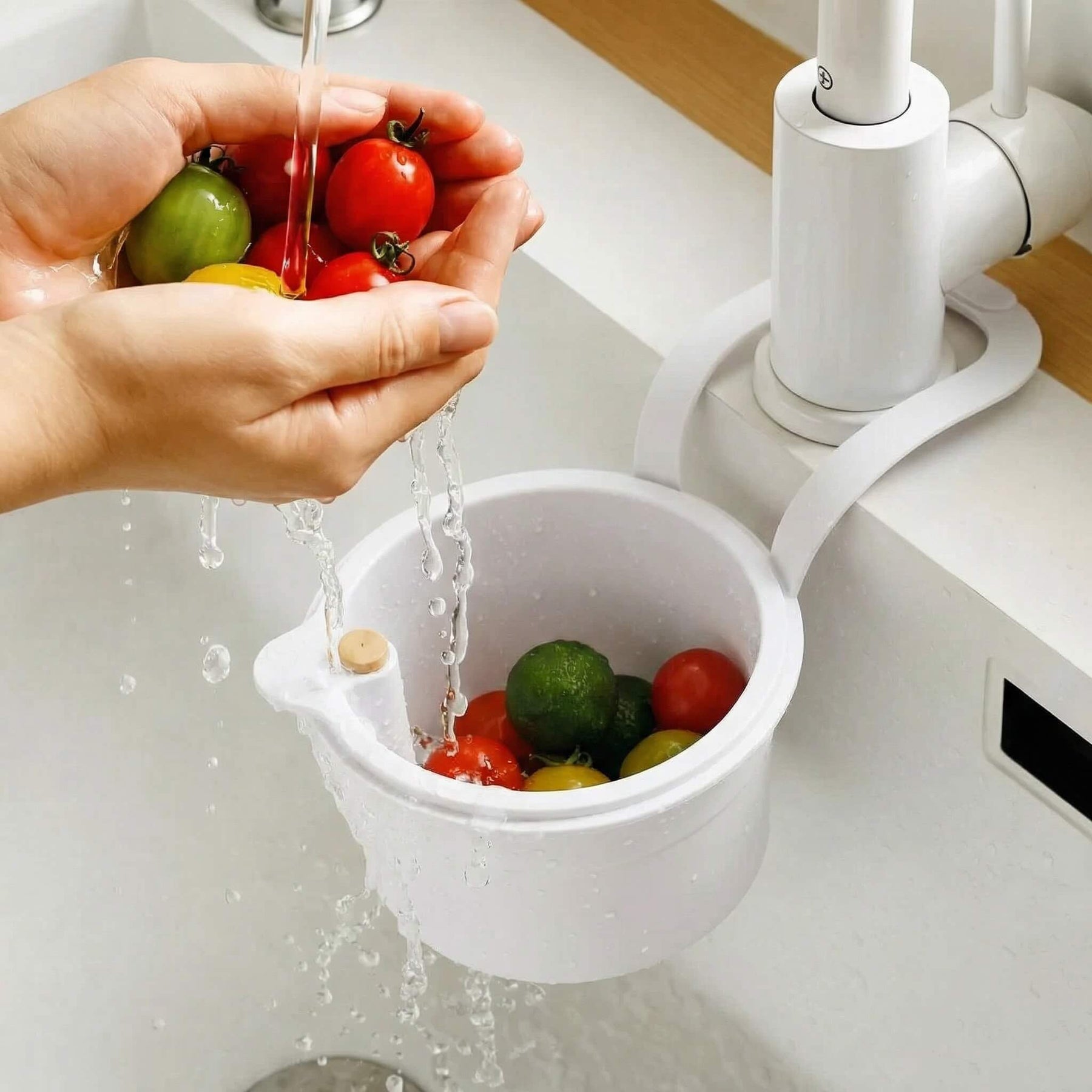 Hanging Drain Basket – Two-Part Filter & One-Click Empty Sink Organizer