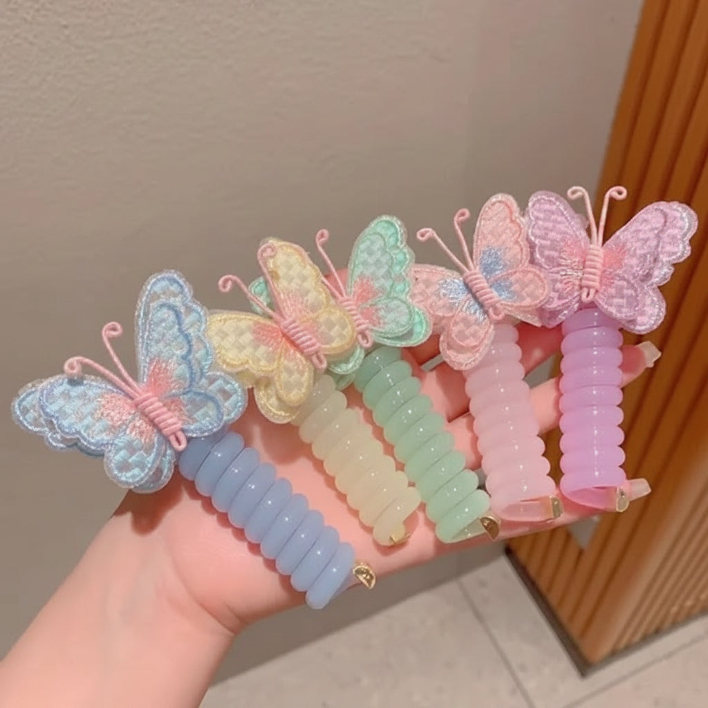 Faixas de Cabelo Fofas com Elásticos em Espiral e Design de Borboleta