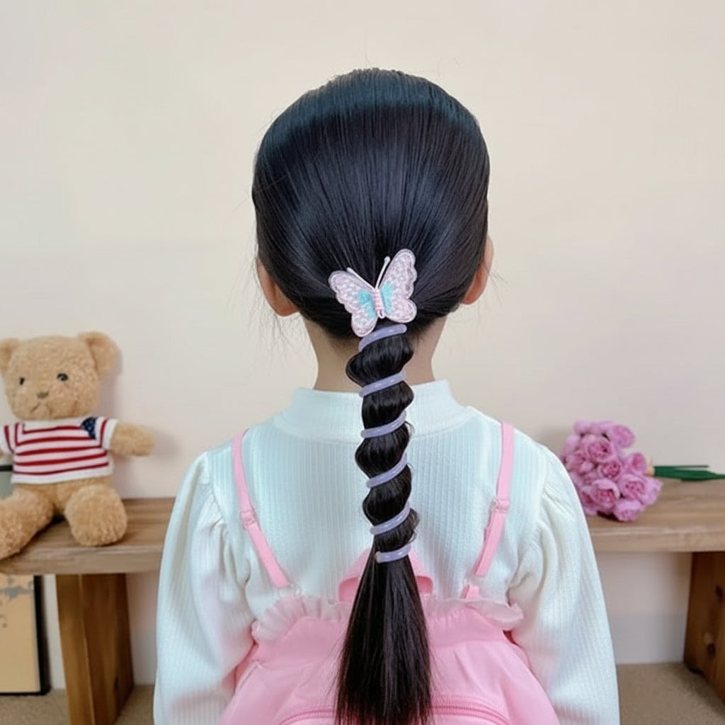 Faixas de Cabelo Fofas com Elásticos em Espiral e Design de Borboleta