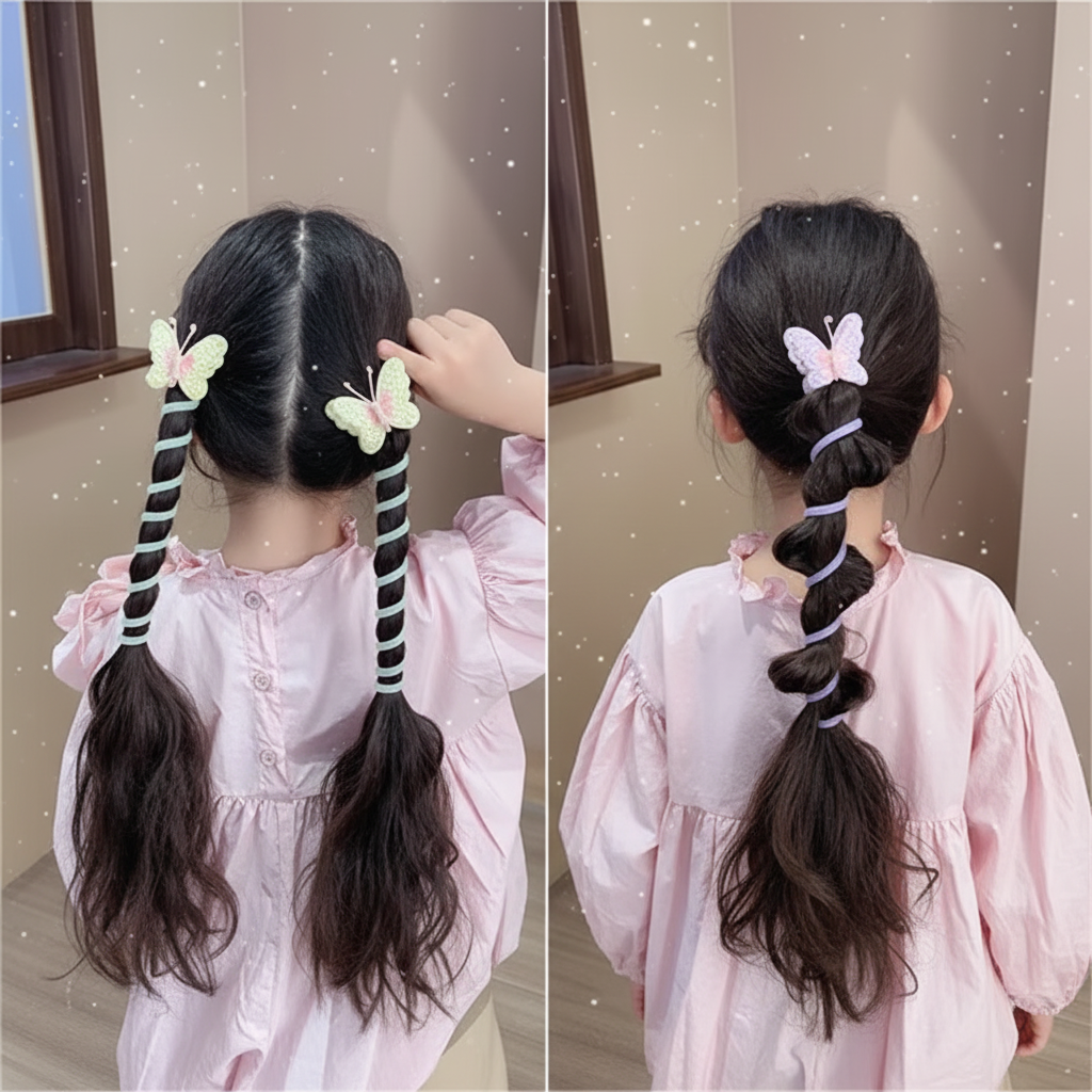 Faixas de Cabelo Fofas com Elásticos em Espiral e Design de Borboleta