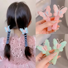 Faixas de Cabelo Fofas com Elásticos em Espiral e Design de Borboleta