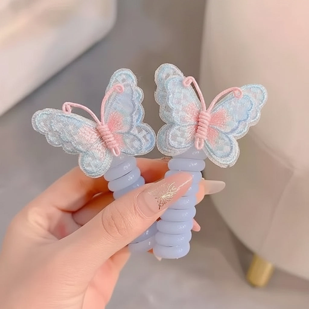 Faixas de Cabelo Fofas com Elásticos em Espiral e Design de Borboleta