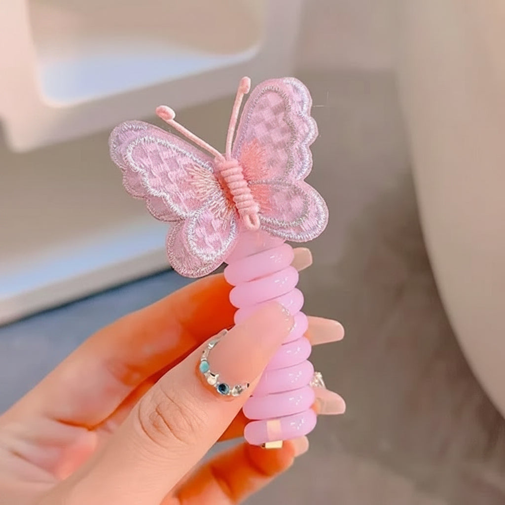 Faixas de Cabelo Fofas com Elásticos em Espiral e Design de Borboleta