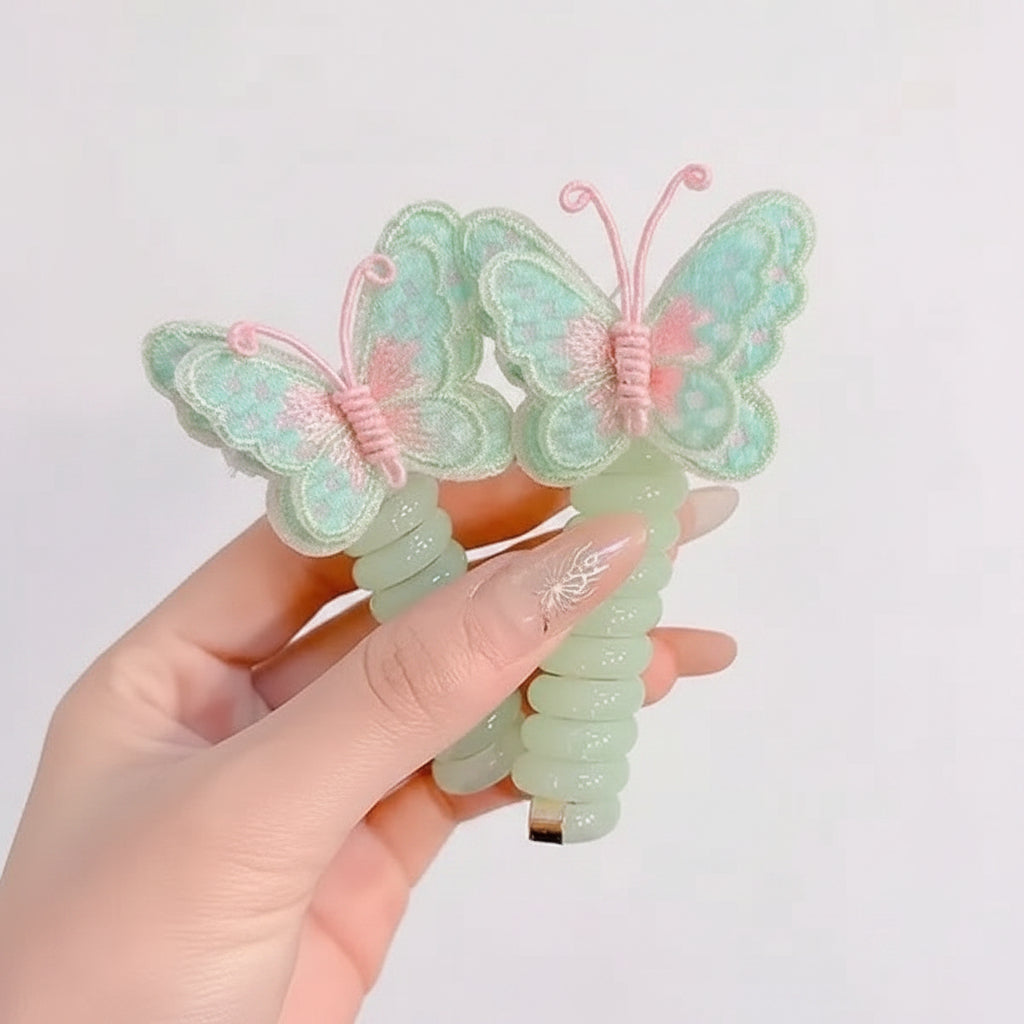 Faixas de Cabelo Fofas com Elásticos em Espiral e Design de Borboleta