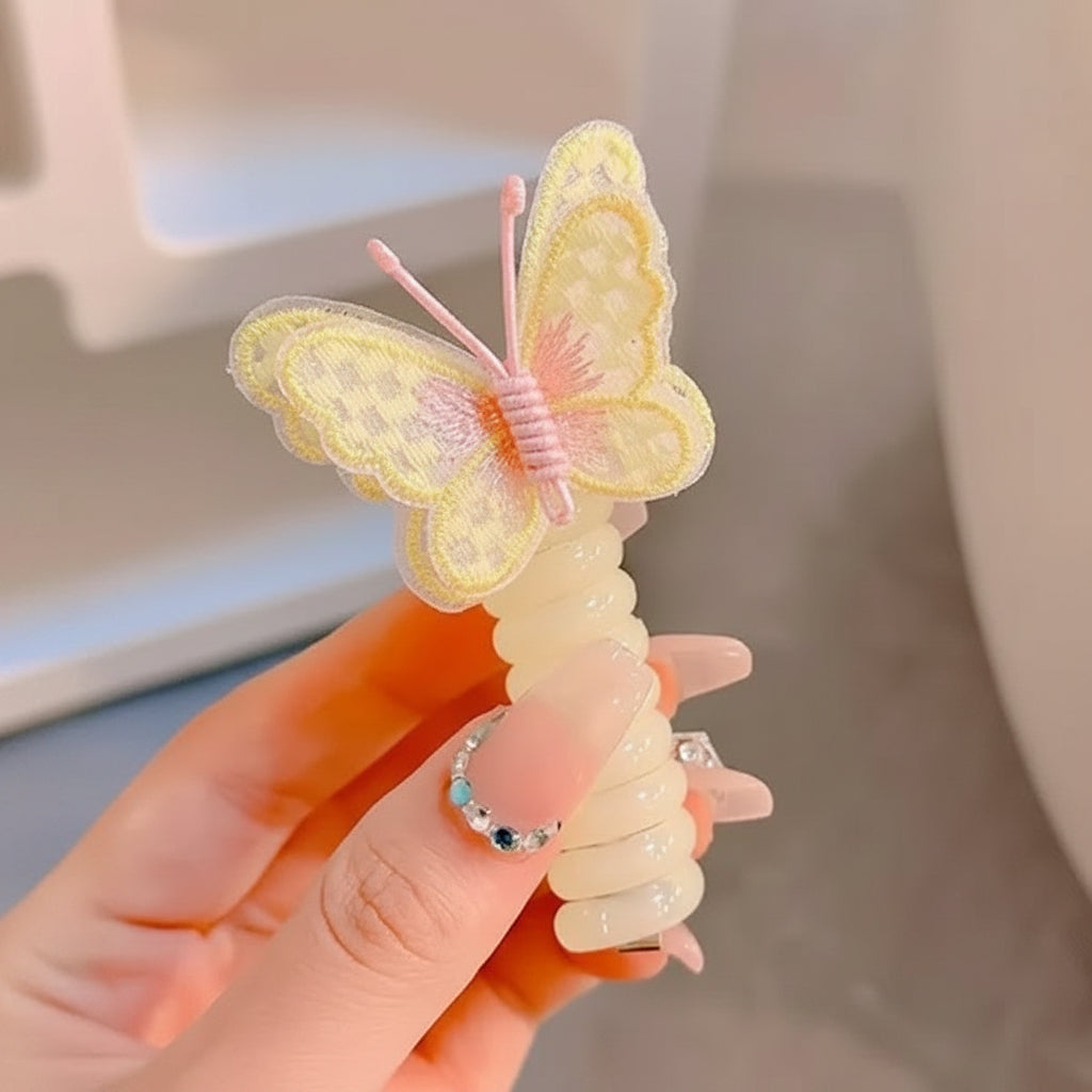 Faixas de Cabelo Fofas com Elásticos em Espiral e Design de Borboleta