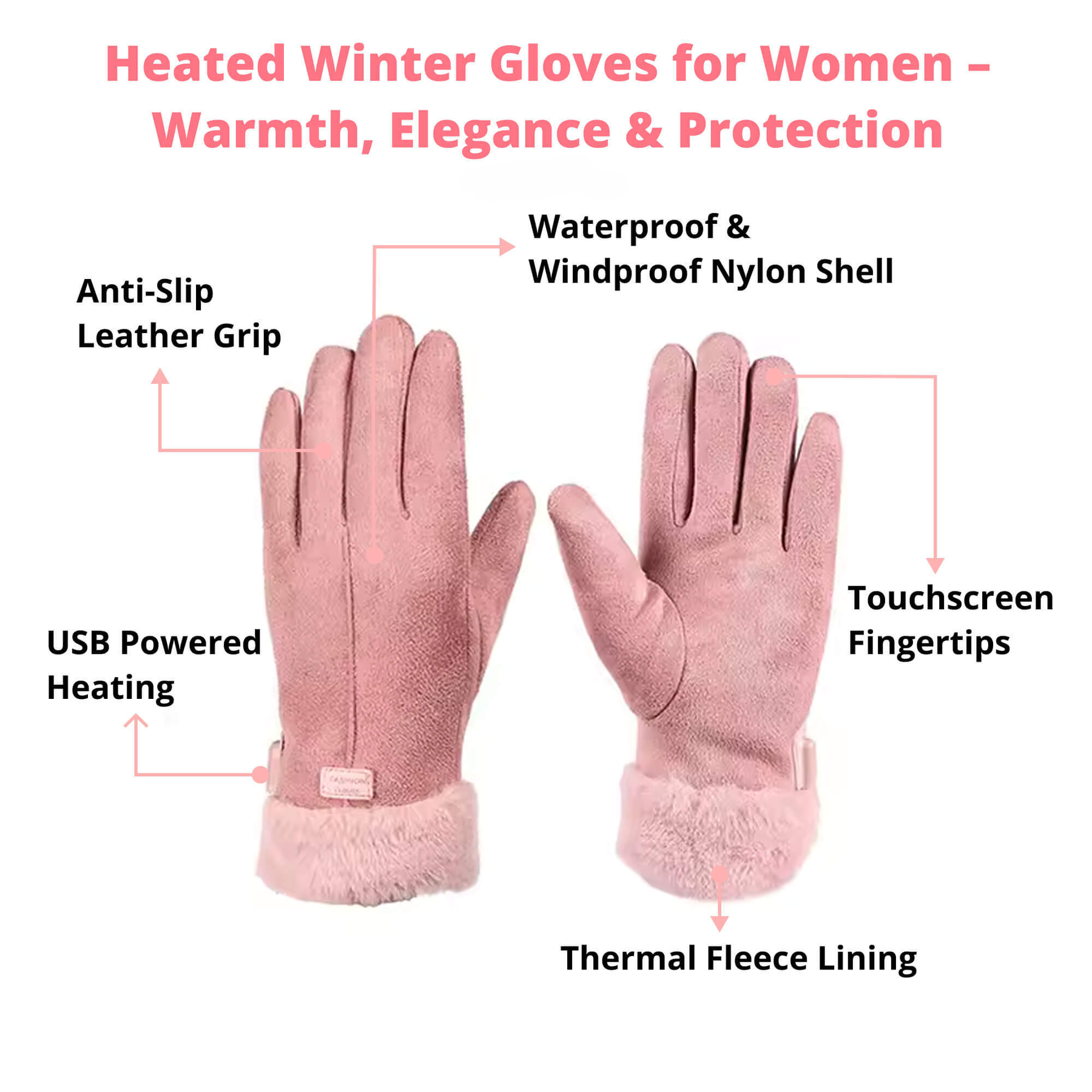 Luvas Aquecidas Femininas – Luvas de Inverno Térmicas, Impermeáveis e Recarregáveis via USB