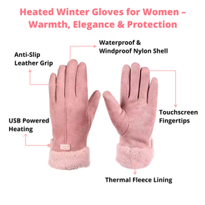 Luvas Aquecidas Femininas – Luvas de Inverno Térmicas, Impermeáveis e Recarregáveis via USB