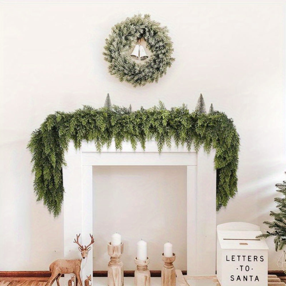 Guirlanda de Natal Artificial Folhagem Decoração Art Déco para Lareira e Escada