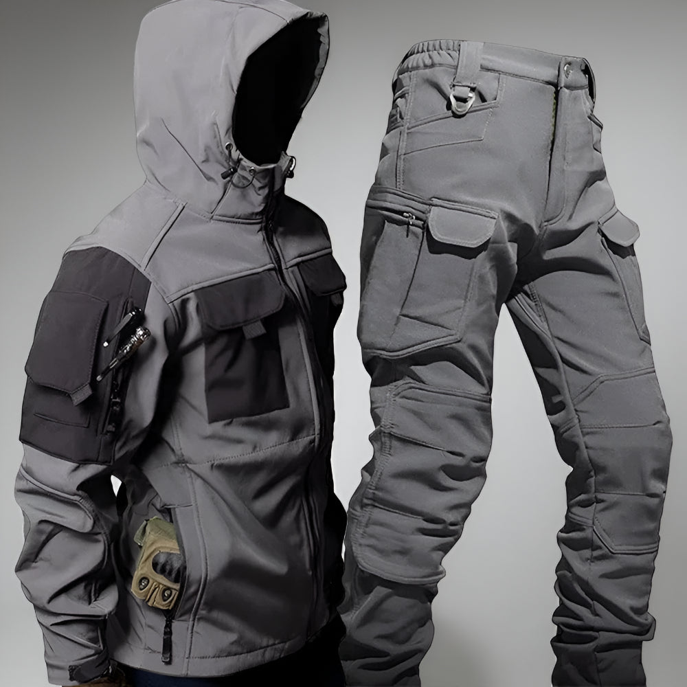 Men's Tactical Outdoor Jacket Pants Rugged Multi Pocket Hooded
