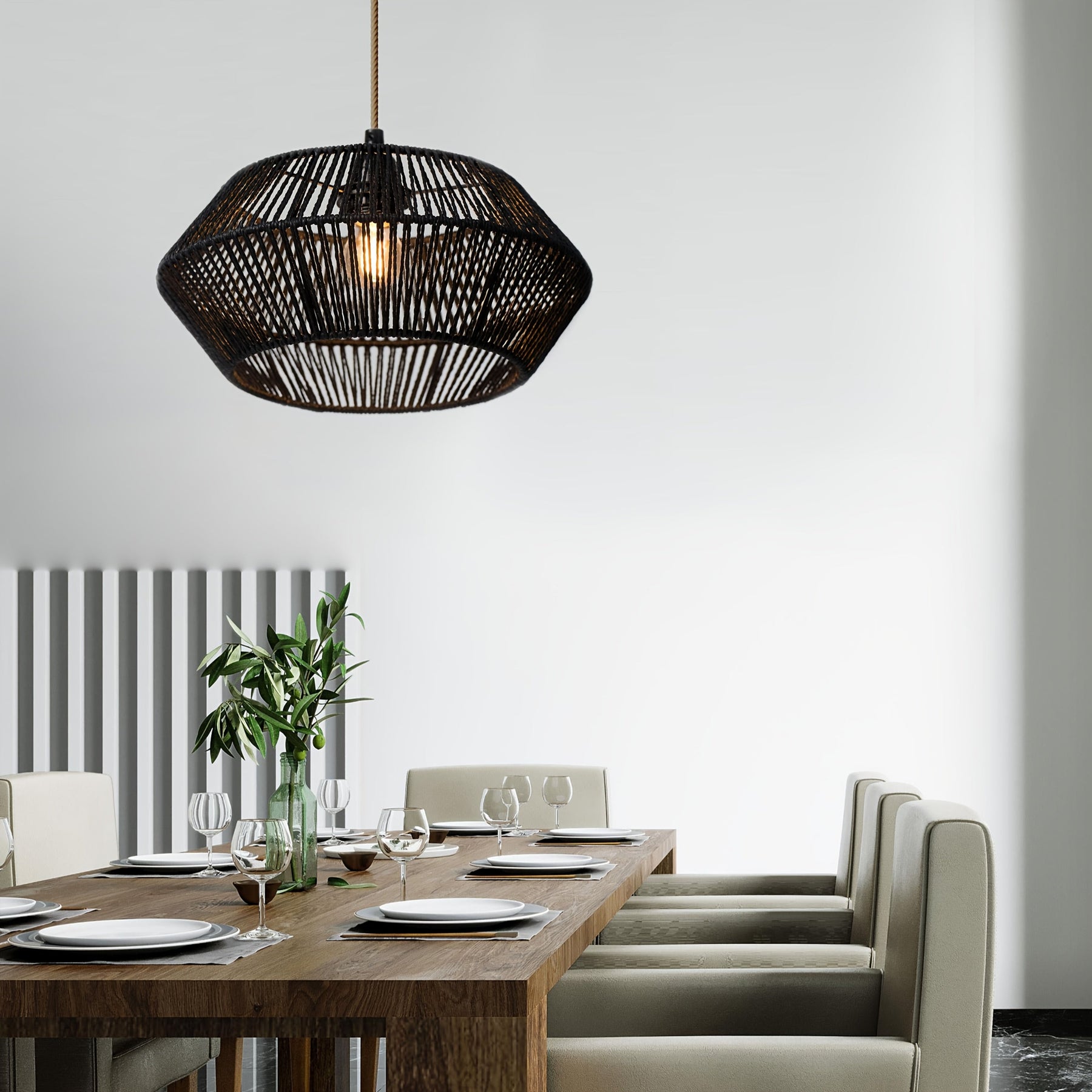 Cúpula de Luminária Pendente de Corda de Papel Feita à Mão | Design Natural Moderno