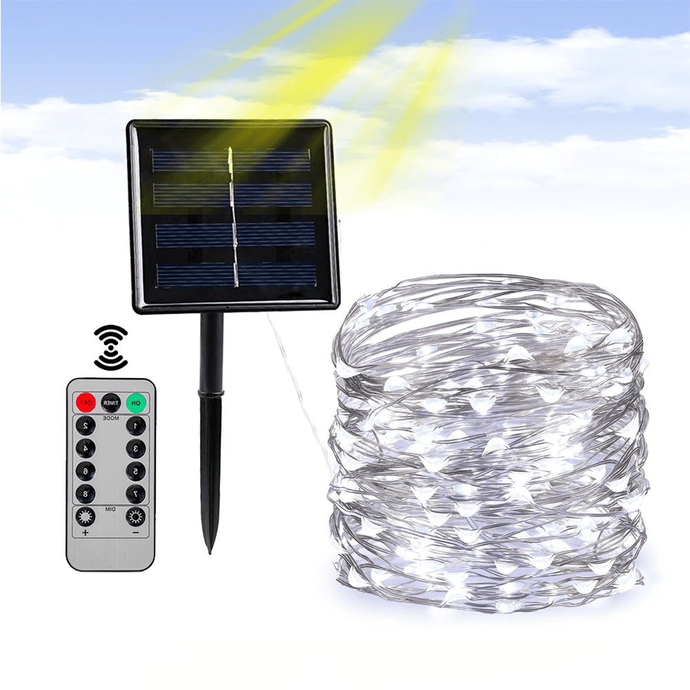 Varal de Luzes Solar para Área Externa (Fio Transparente)
