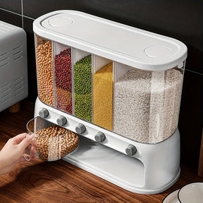 Multi-Compartment Kitchen Grain Storage Container | Airtight Pantry Organiser with Flip-Top Lid