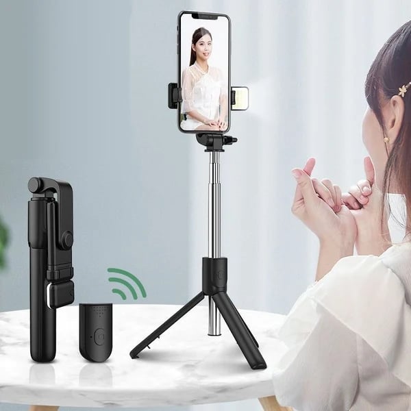 Bastão de Selfie Bluetooth 6 em 1 Sem Fio com Luz de Preenchimento