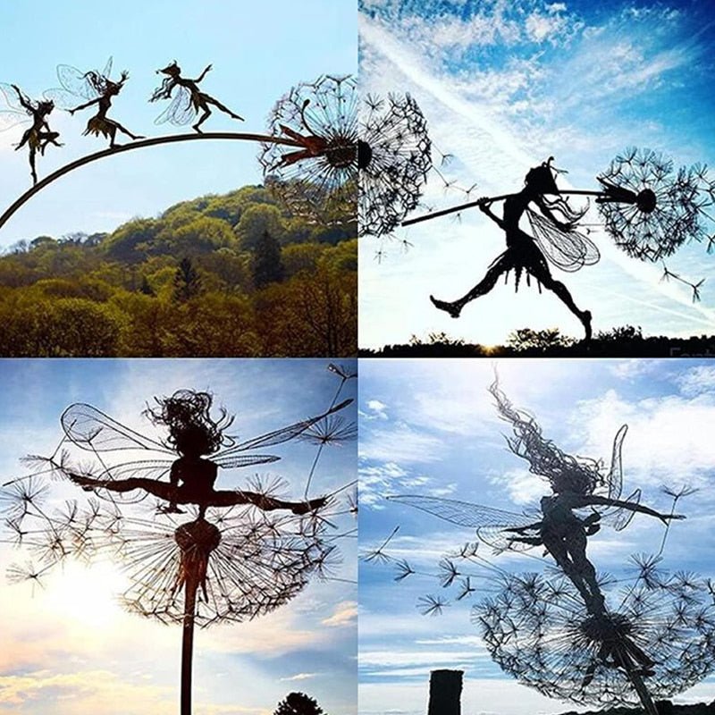 Estátua de Jardim de Fada Dançante em Aço – Decoração Externa Resistente às Intempéries