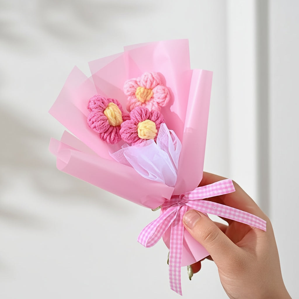 Buquê de Flores para Presente de Dia das Mães Mini Buquê de Tecido Artesanal