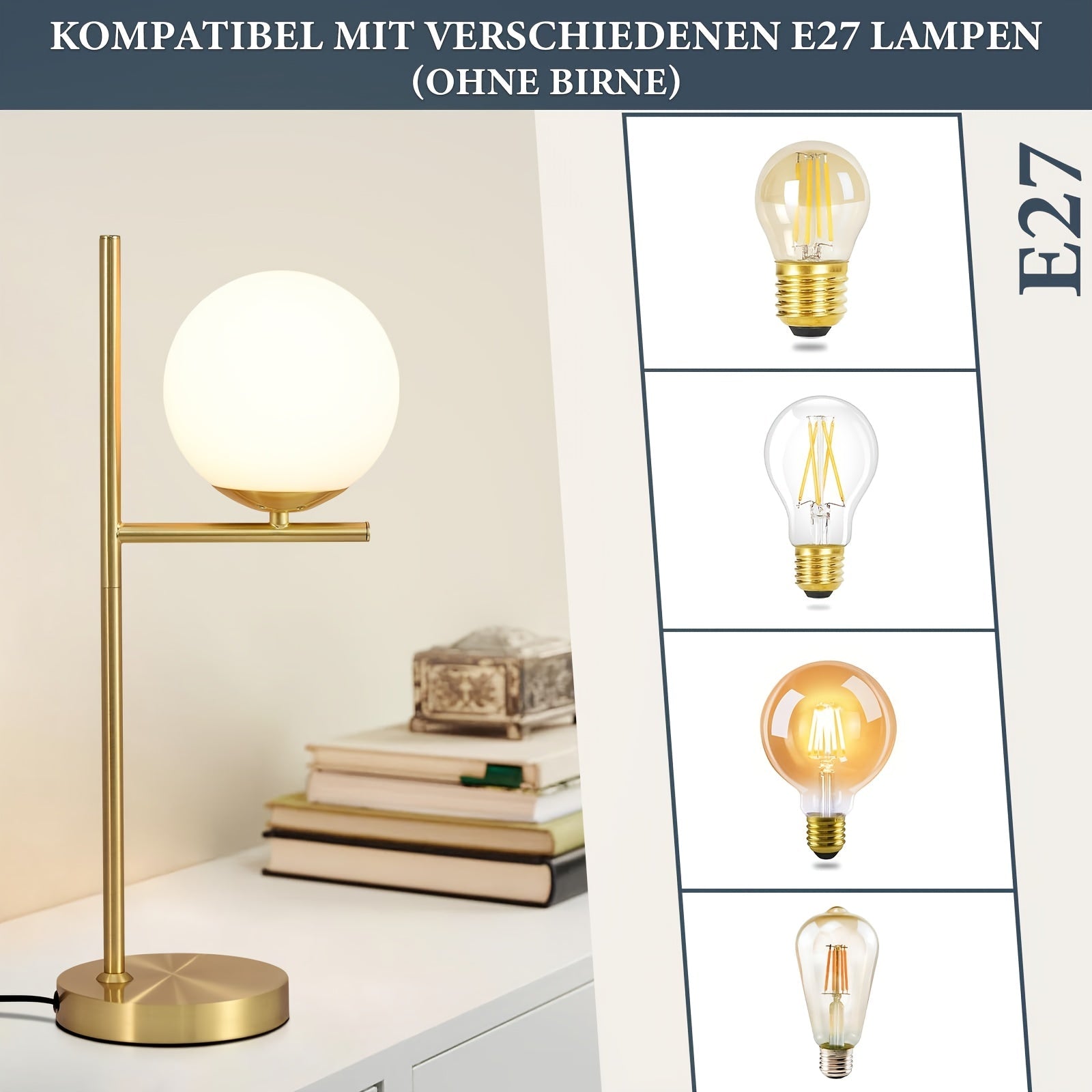 Luminária de Mesa Dourada Moderna | Design com Globo de Vidro Branco