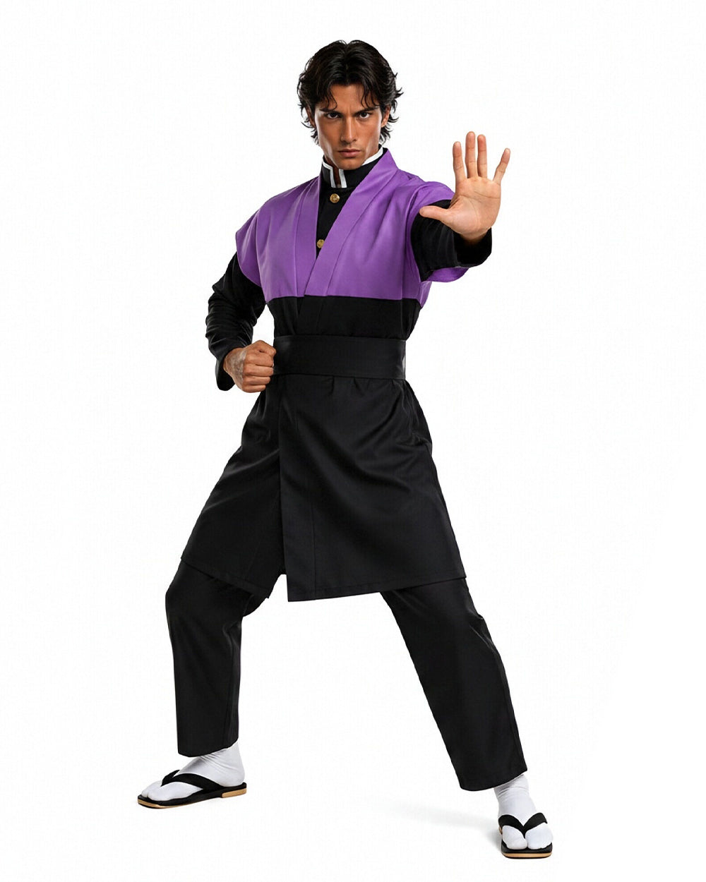 Conjunto de Fantasia de Guerreiro Roxo e Preto Masculino