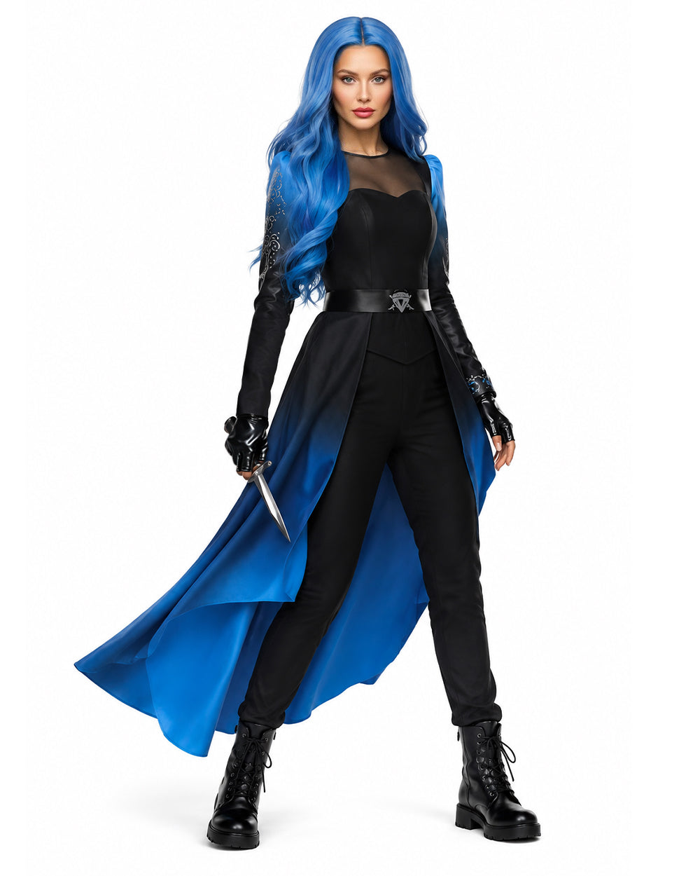 Conjunto de Fantasia de Princesa Degradê Azul