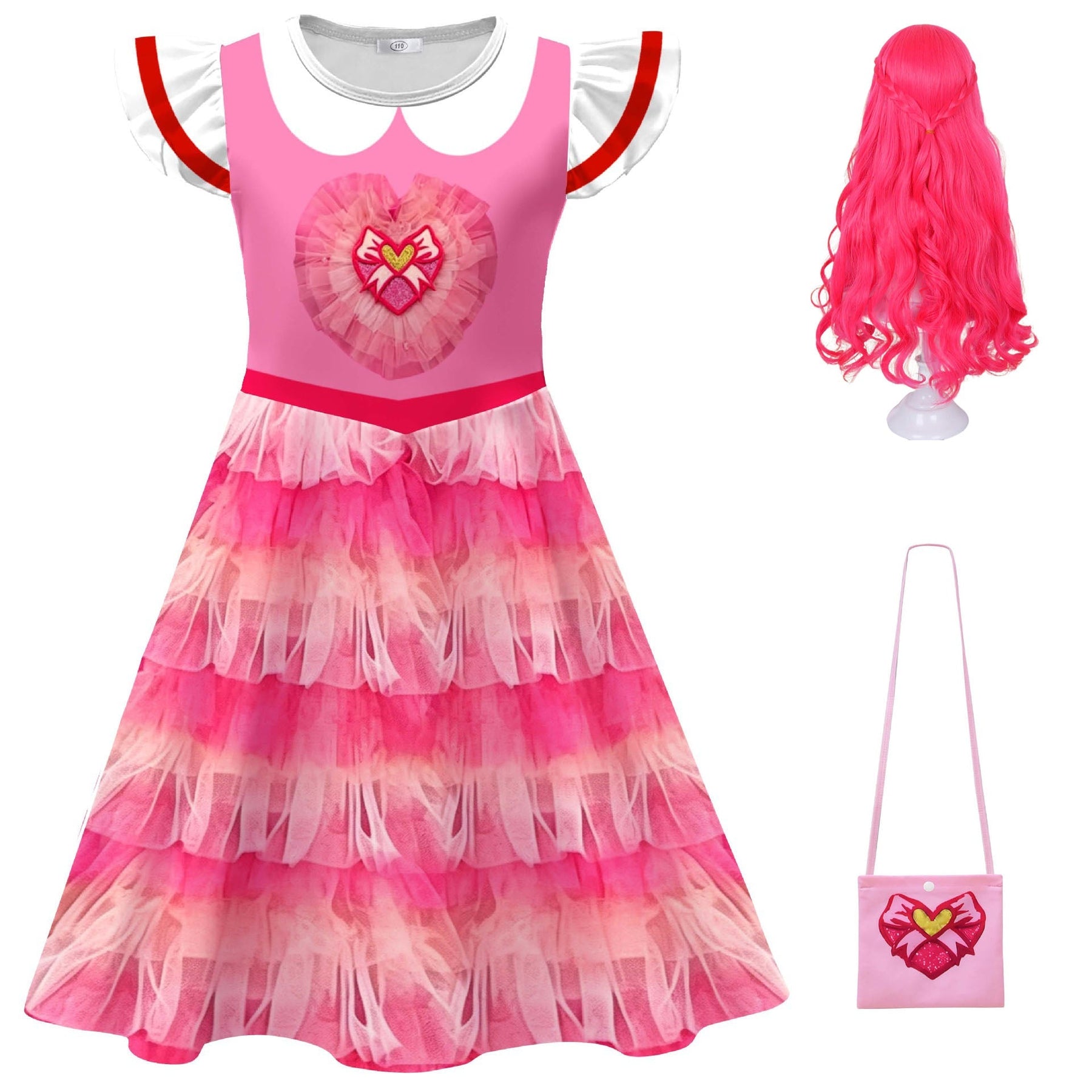 Conjunto de Vestido de Princesa Rosa e Bolsa Transversal Infantil