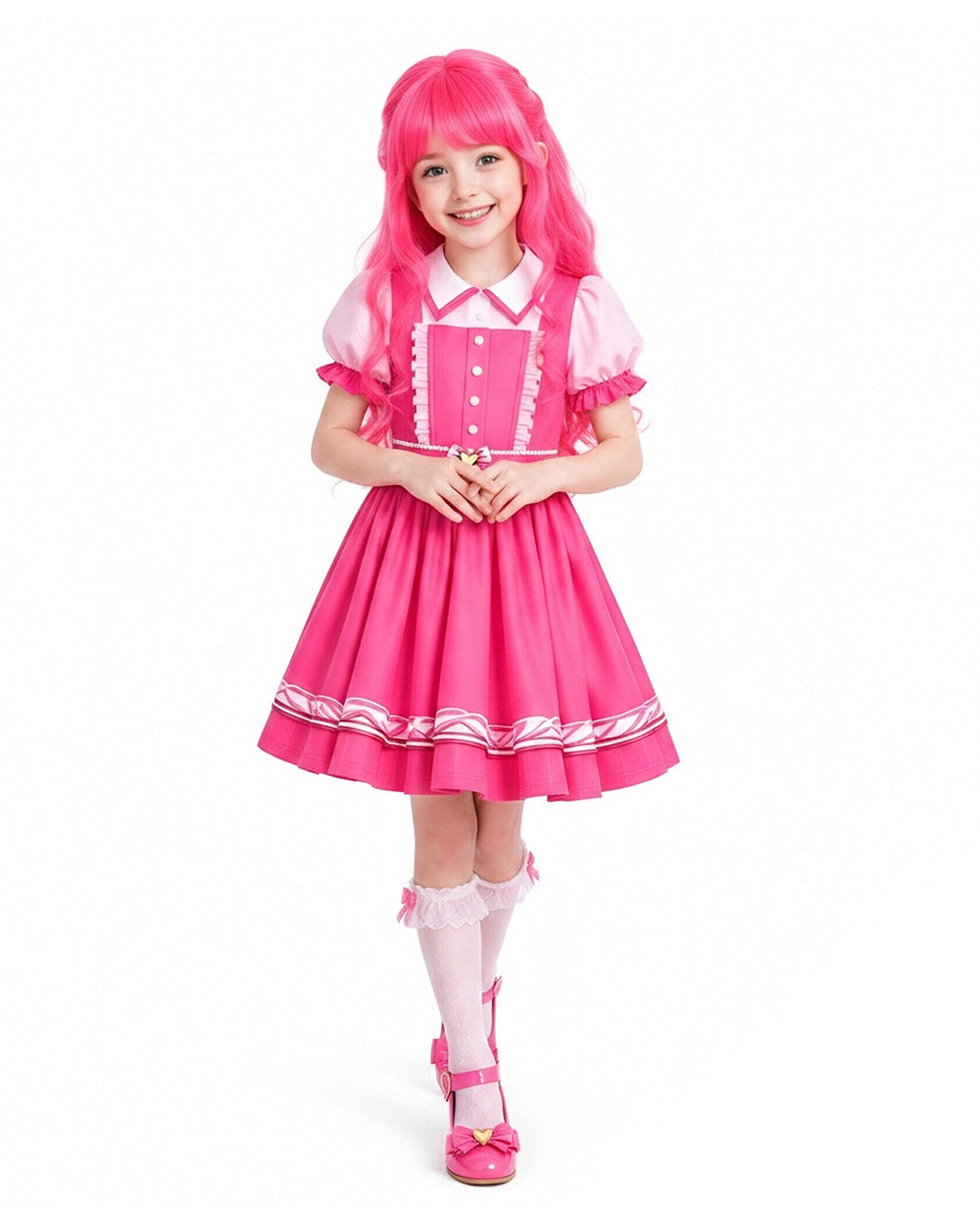 Vestido de Princesa Rosa de Manga Curta