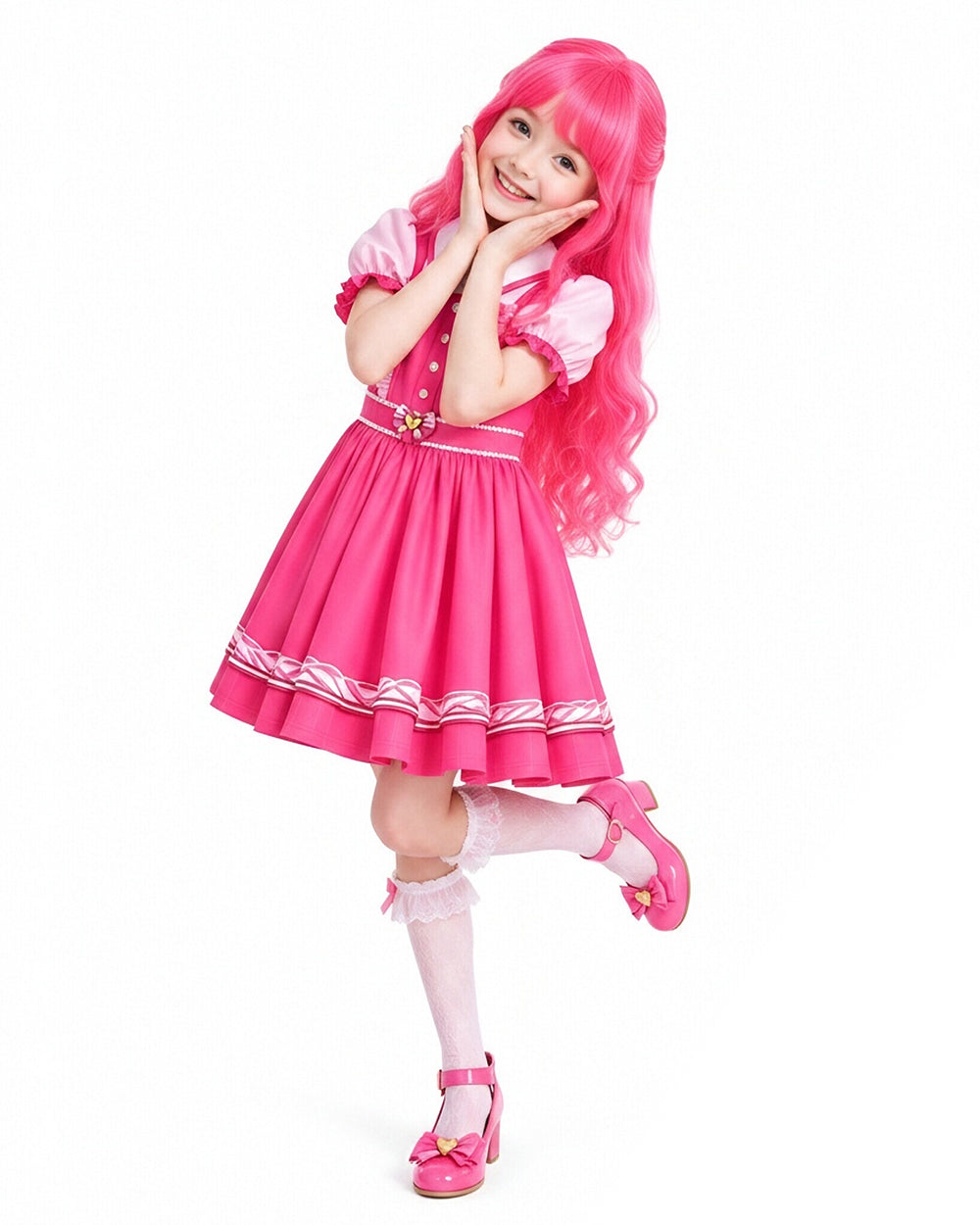 Vestido de Princesa Rosa de Manga Curta