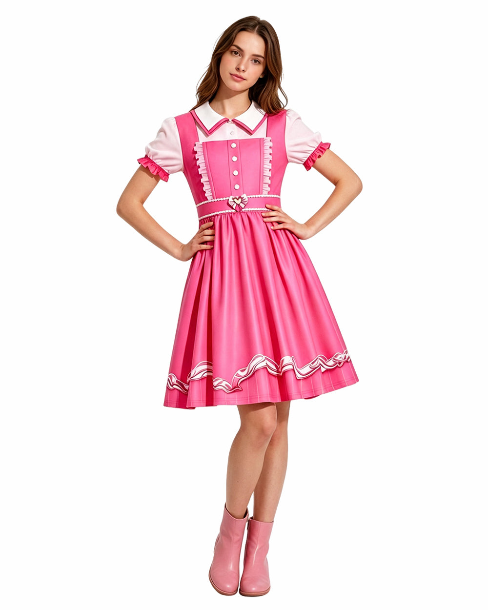 Vestido de Princesa Rosa de Manga Curta