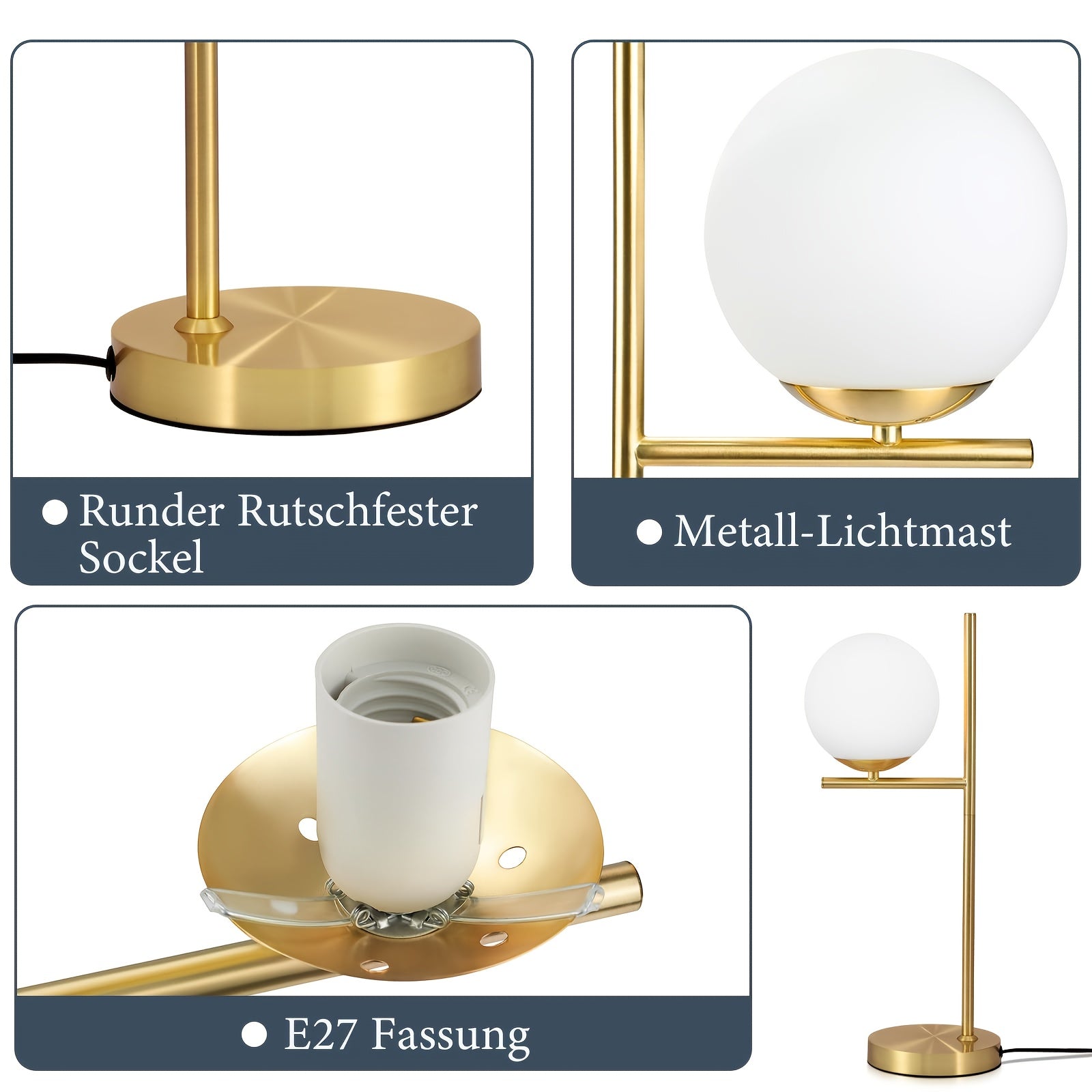 Luminária de Mesa Dourada Moderna | Design com Globo de Vidro Branco