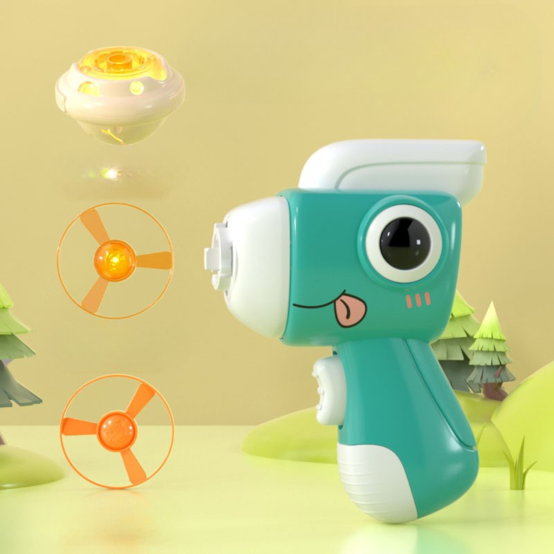Ímã de geladeira com lançador de pião de dinossauro