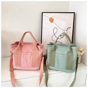 Bolsa Tote de Lona Inspirada no Estilo Japonês – Bolsos Internos, Leve e Reutilizável