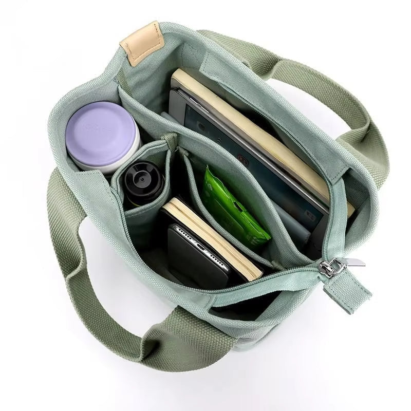 Bolsa Tote de Lona Inspirada no Estilo Japonês – Bolsos Internos, Leve e Reutilizável