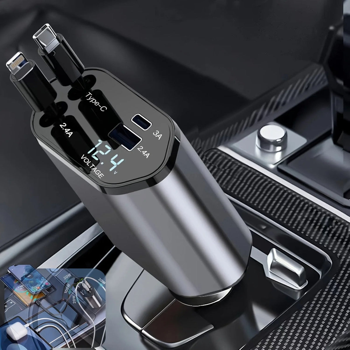 Wysuwana ładowarka samochodowa 120W