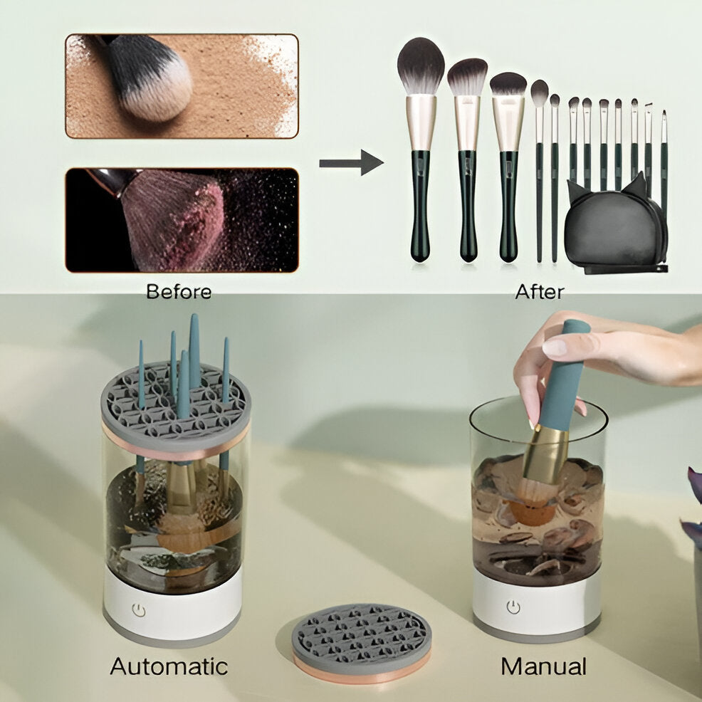 Limpador de Pincéis de Maquiagem 3 em 1 - Dispositivo Elétrico para Limpeza de Pincéis