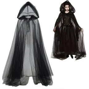 Women’s Layered Tulle Hooded Witch Cape