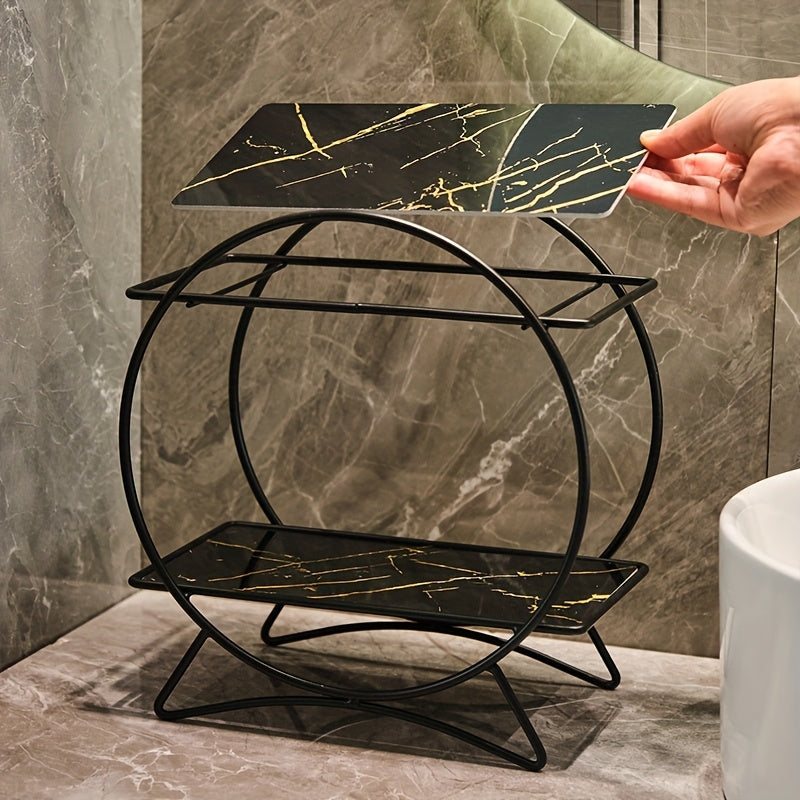 Organizador de Banheiro de Duas Camadas com Base de Orelha de Gato | Prateleira Elegante de Metal para Cosméticos e Skincare