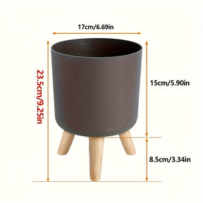 Cachepô Redondo Moderno com Pés de Madeira | Vaso Decorativo para Plantas Internas e Externas