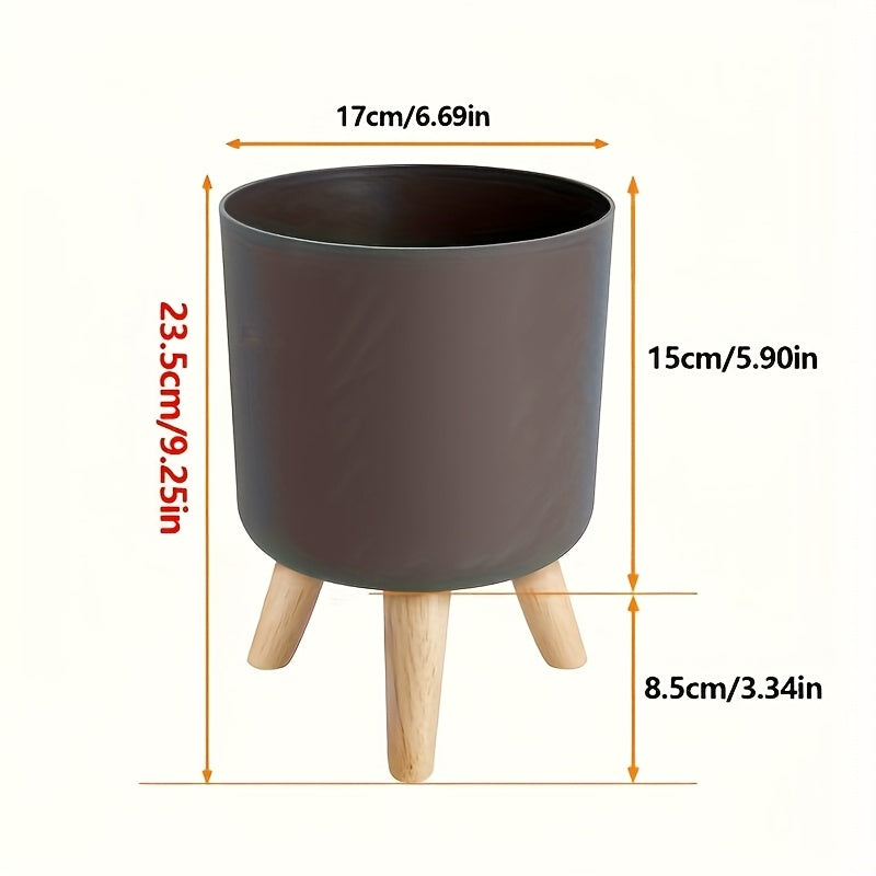 Cachepô Redondo Moderno com Pés de Madeira | Vaso Decorativo para Plantas Internas e Externas