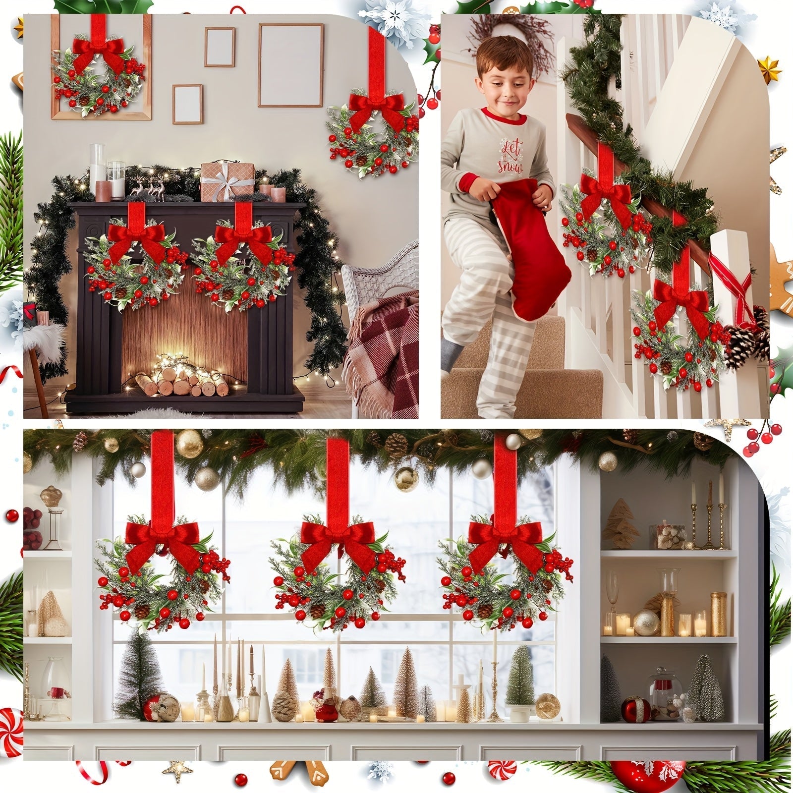 Guirlanda de Natal com Laço Vermelho e Pinha Decoração Festiva