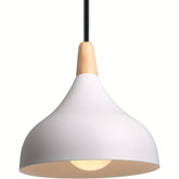 Modern Teardrop Pendant Light | Metal & Wood Hanging Lamp