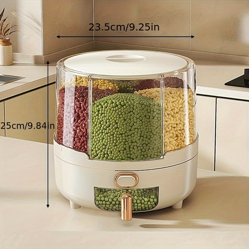Recipiente Hermético Giratório para Armazenamento de Alimentos | Dispensador de Grãos e Cereais de Grande Capacidade com Design 360°