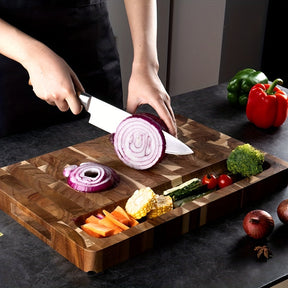 Tábua de Corte de Madeira Acácia | Bloco de Carne Durável de Fibra Final para Cozinha