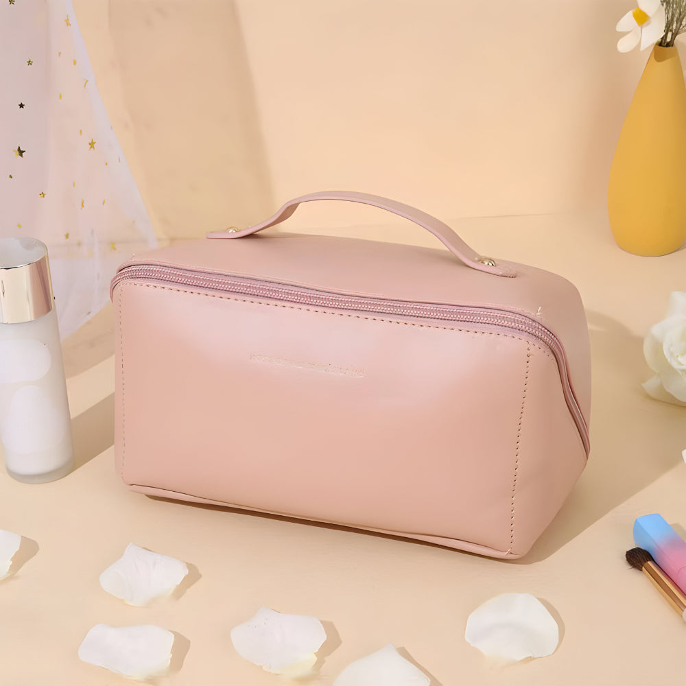 Necessaire de Viagem Organizadora de Maquiagem Estojo Cosmético de Couro Sintético de Grande Capacidade