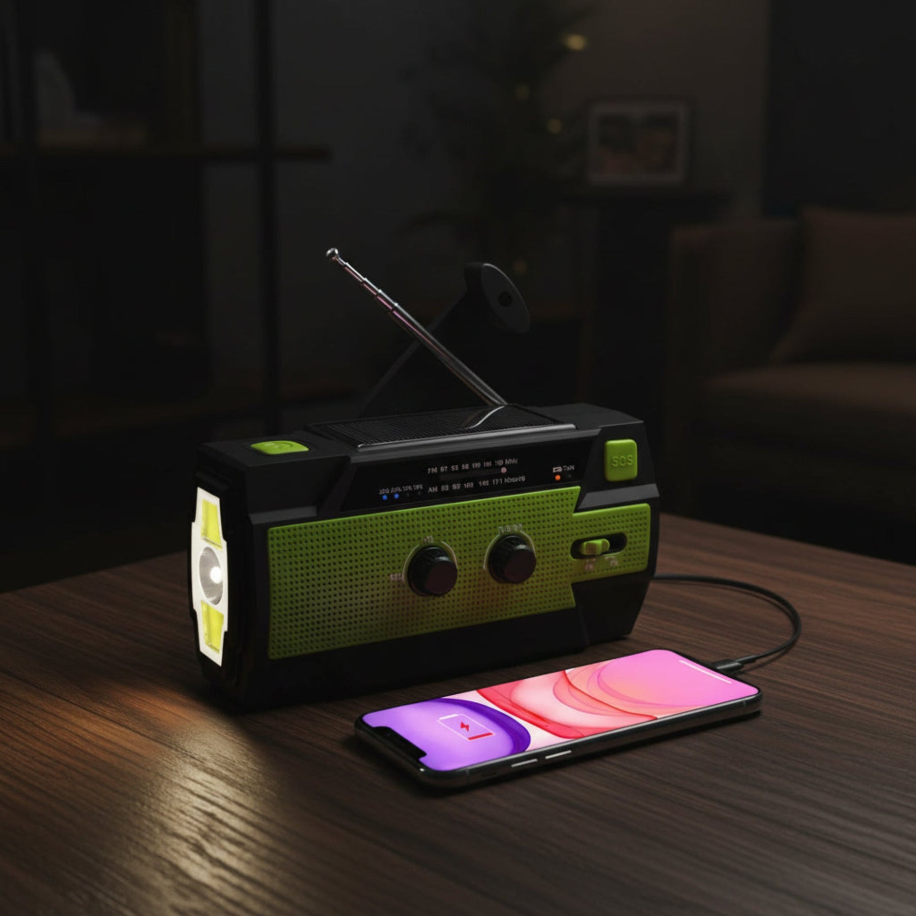 Rádio de Emergência Portátil com Manivela para Sobrevivência