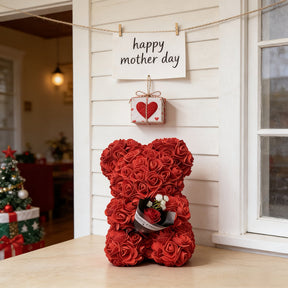 Mothers Day Rose Bear Gift Artificial Flower Teddy Bear Decor