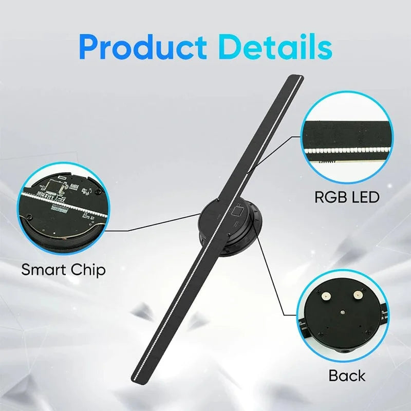 Projetor de Ventilador LED com Holograma 3D