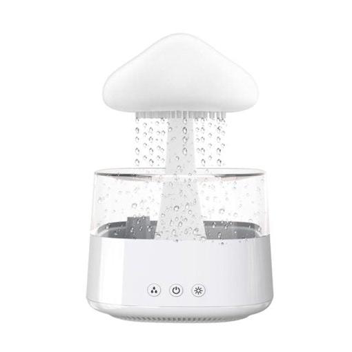 Luminária de Mesa 2 em 1: Umidificador de Nuvem de Chuva, Difusor de Óleo Essencial Zen e Abajur de Cogumelo com Efeito de Chuva