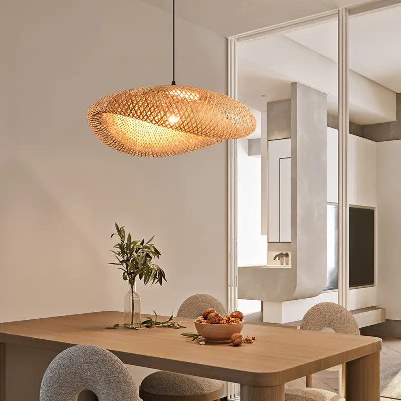 Cúpula de Luminária de Rattan Tecida à Mão – Cúpula de Bambu Estilo Boho
