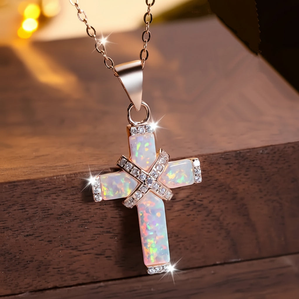 Colar com Pingente de Cruz em Ouro Rosé e Strass - Presente de Dia das Mães